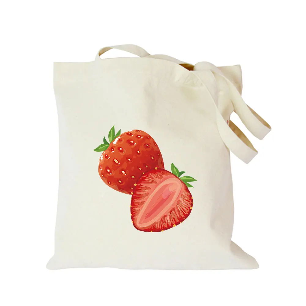 Эко хлопок парусина Сумка-тоут Клубника сумка на плечо женская большая хозяйственная сумка складная рекламная милая сумка - Цвет: cotton canvas bag 06