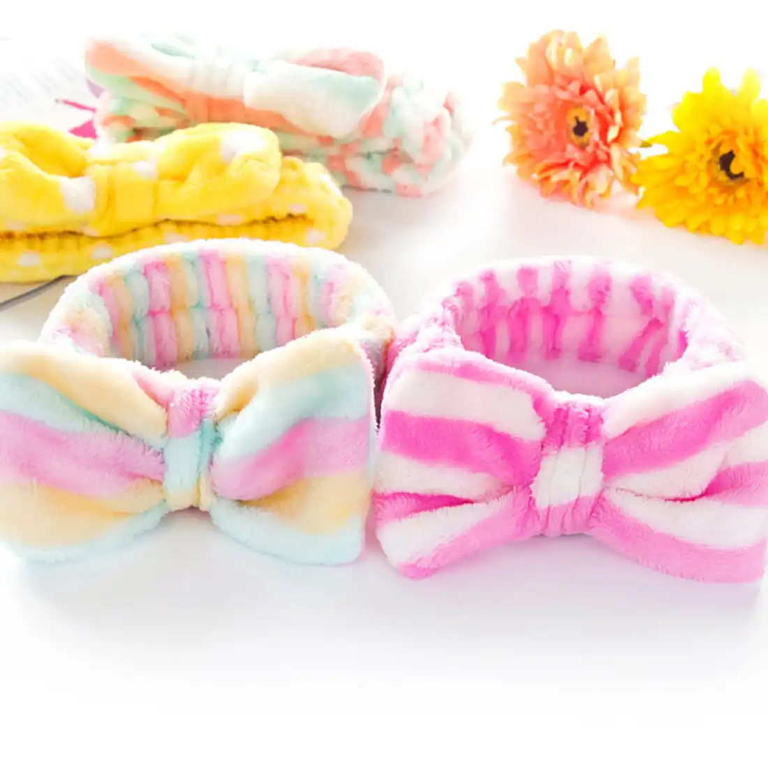 Girls Stretchy Solid Color Face Wash Makeup Headband Headbands for Women Bow Knot Letter Print Velvet Hairband
