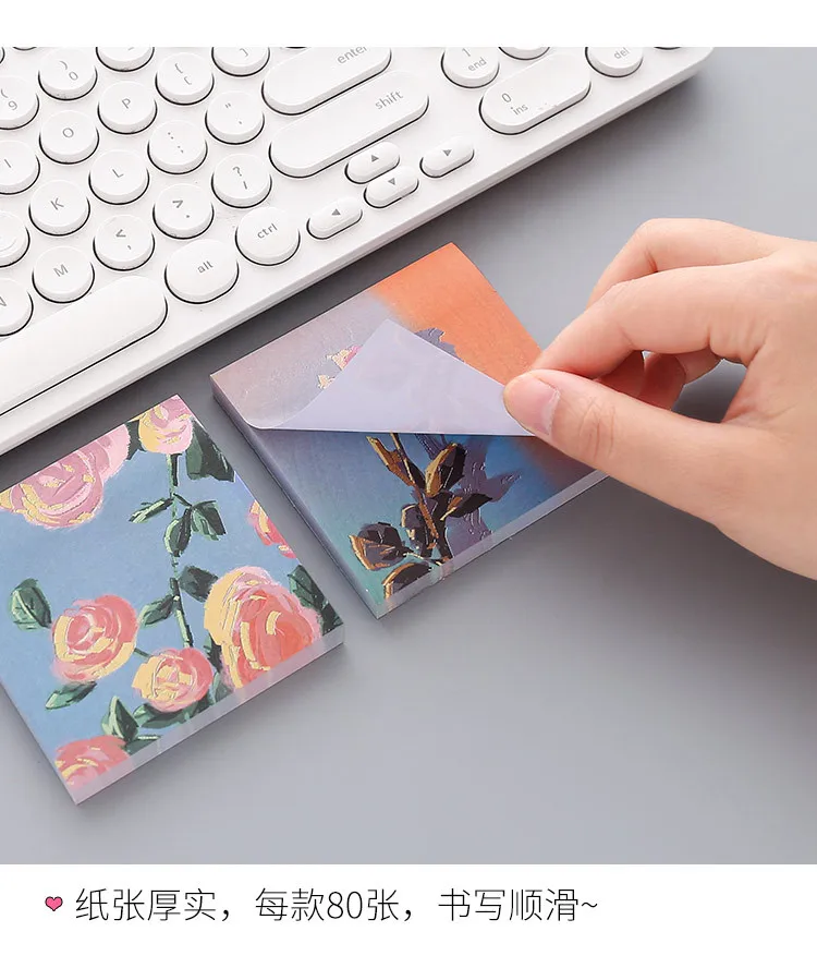 Girl Sticky Notes Oil Painting Color N Times Stickers Ins Beautiful Scenery Student Account Decoration Message Paper Memo Pads