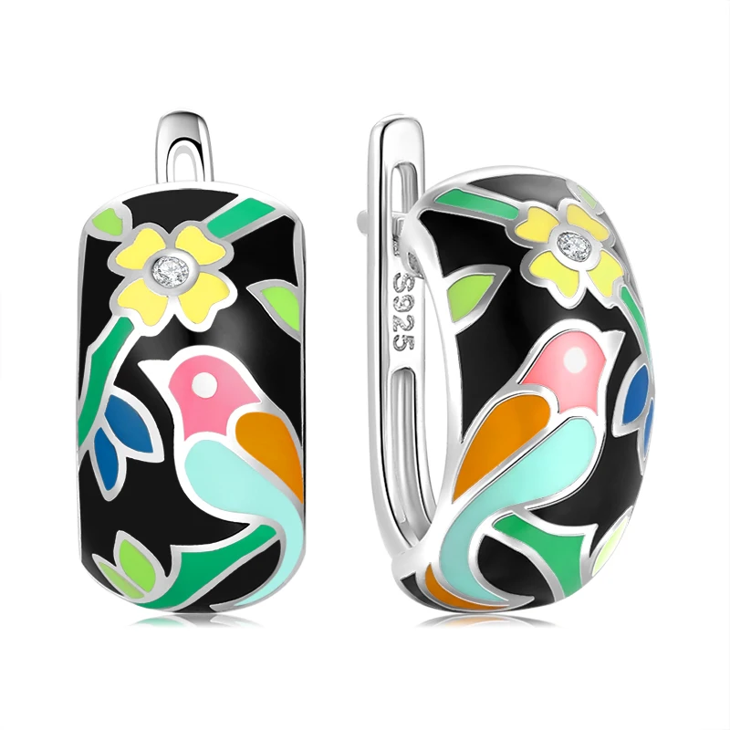 Женские серьги из серебра 925 пробы с эмалью и цветами маргариток|Серьги-гвоздики|