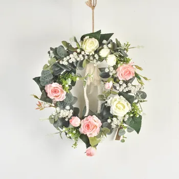 

Cilected 33Cm Silk Rose Artificial Flowers Wreaths For Door Wedding Art Hanging Garland Wall Hanging Home Party Decoration