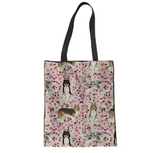 THIKIN холщовые хозяйственные сумки для женщин Sheltie с принтом собаки, повседневная сумка-тоут, подростковые льняные сумки, женские Рециркулированные эко-сумка на заказ