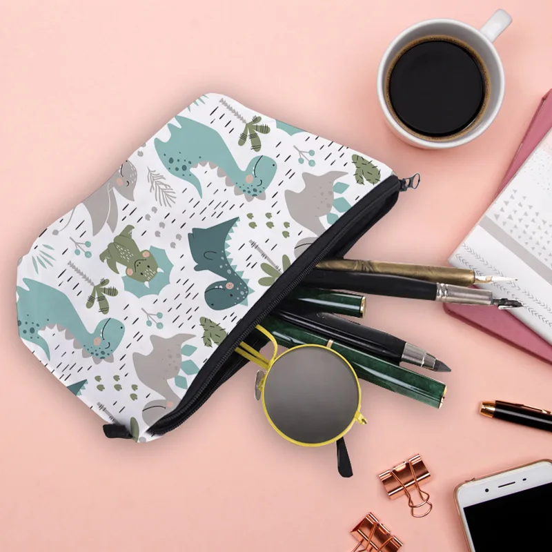 

Digital Printing Waterproof Cosmetic Bag Dinosaur Pattern High Quality Polyester Sponge Lining Hand Bag Women Travel Storage Bag