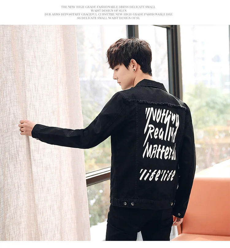 MEN'S Denim Coat Korean-style Trend Slim Fit Back Printed Youth Denim Jacket Men's Foreign Trade Large Size Men'S Wear