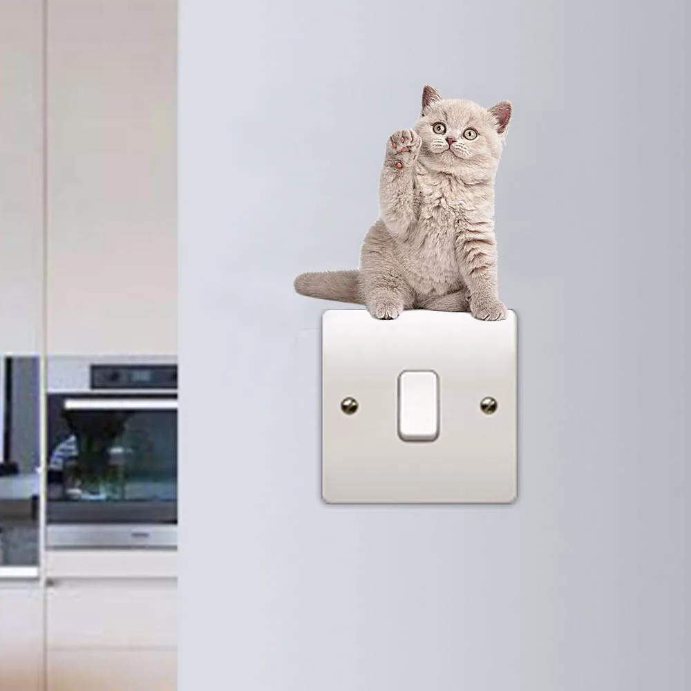 Lovely Cute Little Cat Baby Light Switch Stickers On Wall Art Sketch Laptop Decals for kids Nursery Room Home Decoration Mural (3)