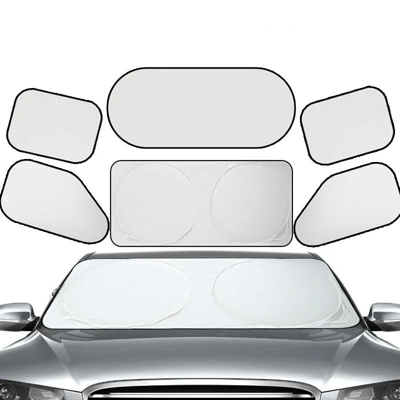 

Silver Six Sets of Shade Cover Silver Cloth Sun Cover Aluminum Foil Car Curtain Summer Sun Protection Side Window Front and Rea