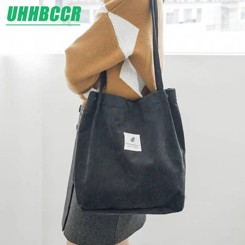 

Women Corduroy Canvas Shoulder Bags Female Eco Cloth Handbag Tote Grocery Reusable Foldable Shopping Bag Cotton Lining Pouch