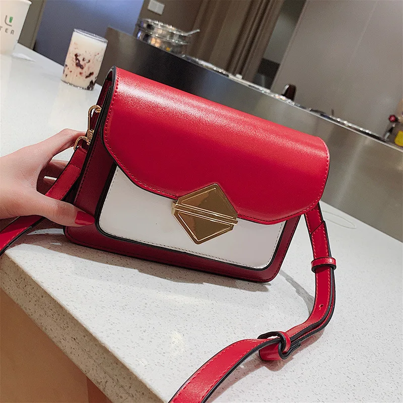 

2019 New Style Stereo Contrast Color Square Sling Bag Lock Classic Shoulder WOMEN'S Bag