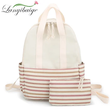 

LANYIBAIGE Women Leisure Back Pack Korean Ladies Striped Backpack Canvas Bookbags Large Capacity School bags for teenage girls