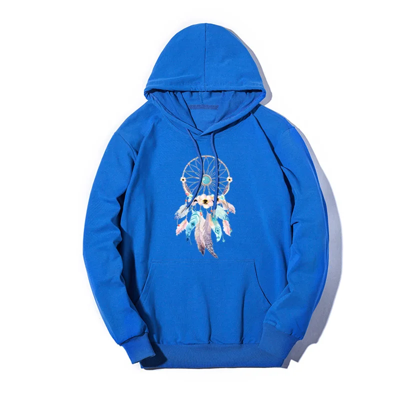 

Women Harajuku Hoodie Feather Dreamcatcher Print Autumn Hooded Sweetshirt Plus Size Pullover Pure Color White Black