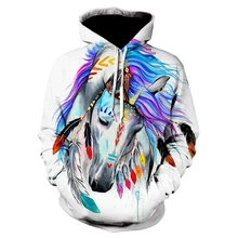 Новинка зимы sudadera hombre 3d Толстовка с капюшоном с принтом белой лошади с животным узором Harajuku интересные толстовки цветной значок лошади для пальто