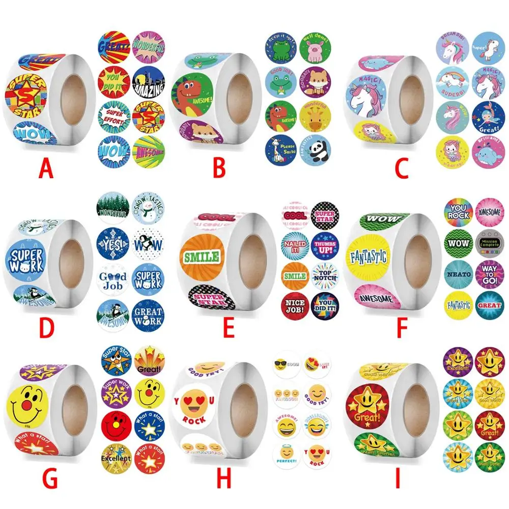 

500 Pcs Reward Stickers Motivational Stickers Roll Kids School teacher Reward Students Teachers Cute Animals Sticker Seal Labels