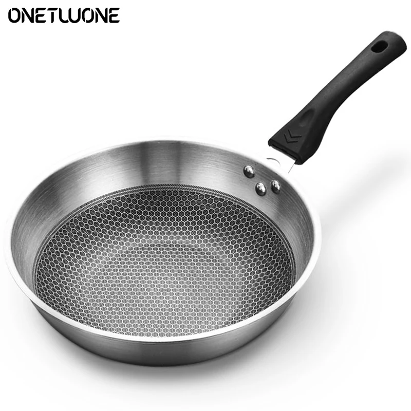 High Quality 304 Stainless Steel Frying Pan Nonstick Fried Steak Pot Kitchen Cooking Electromagnetic Furnace General | Дом и сад