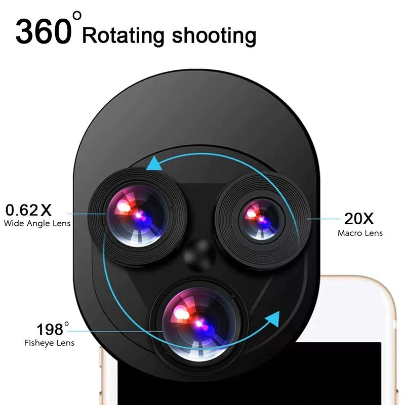 

For iPhone X XR XS Phone Lens Wide Angle 3-in-1 External Phone Camera Lens Kit Macro Lens Rotatable Camera Slide Webcam Cover