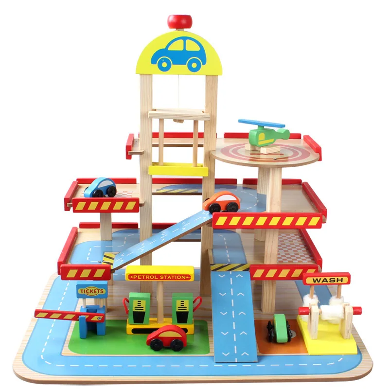 

Large Camera Track Toy Children Play House Stereo Three Layer Wooden Parking Lot Car Camera Track Set