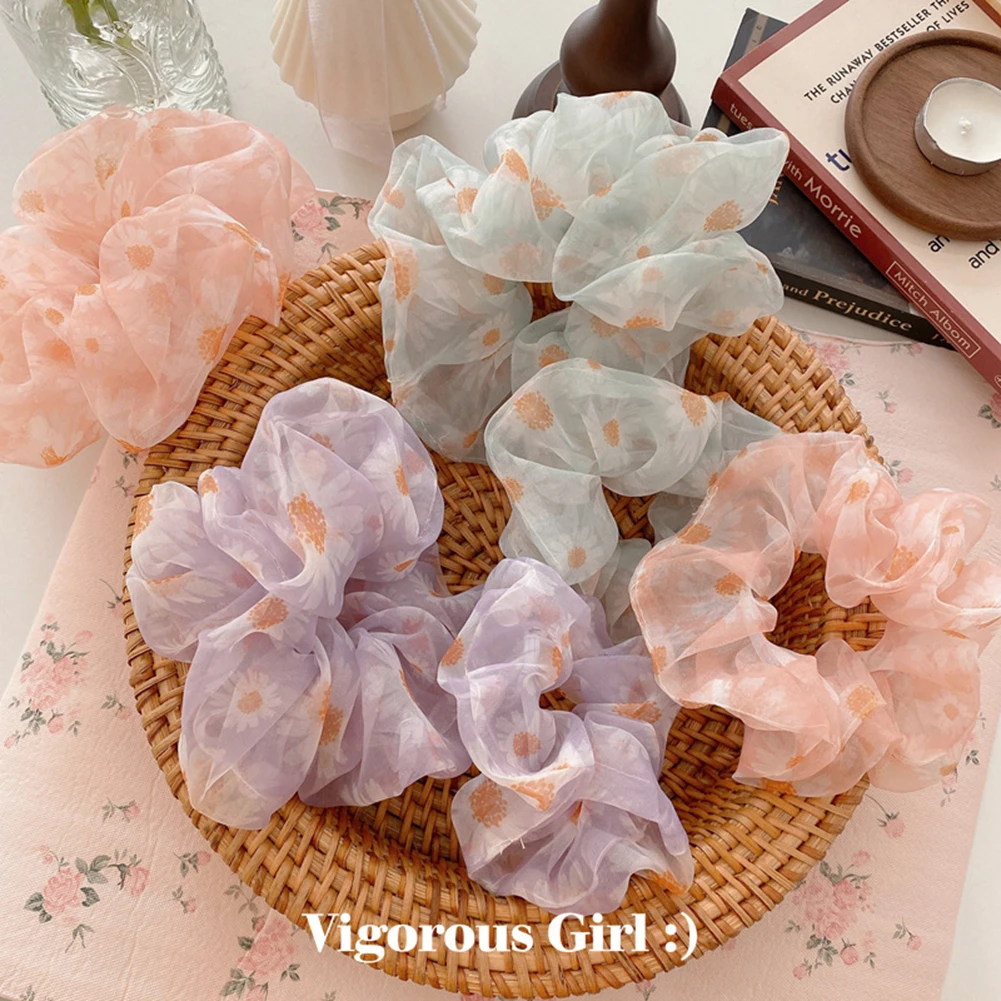 

Large Mesh Daisy Hair Rope Hair Scrunchie Summer Hair Ties For Women Elastic Hair Band Ponytail Holder Hair Tie Gum Accessories