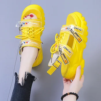 

Woman Buckle Strap Sandals Female Comfortable Shoes Women's Mix Color Women Lace Up Flats Platform Ladies Footwear Plus Size 42