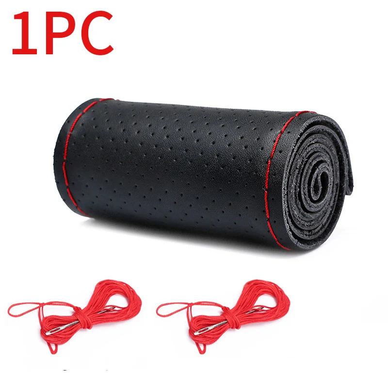 Premium Universal Genuine Leather Steering Wheel Cover - Anti-Slip Braided Cowhide Protector