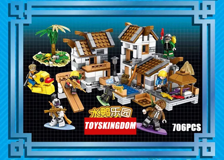 

modern military game pub Water house Battlefield scenes building block batisbricks army figures Surf board Duck boat bricks toys