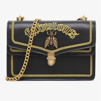 

Vintage Shoulder Square Chain Bag Fashion Leather Organ Messenger Bag Multifunction Elegan Women Letter Stitches Flap for Female