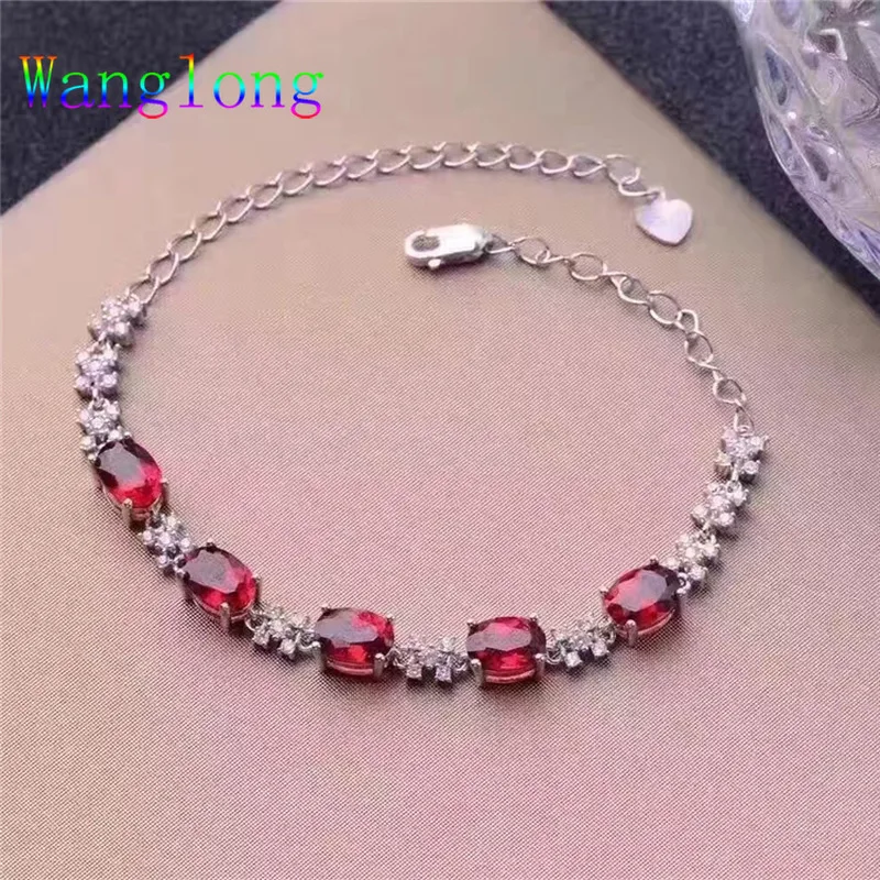 Wanglong 925 пробы Серебряный гранат 5*7 мм браслеты для женщин Цвет ювелирные изделия