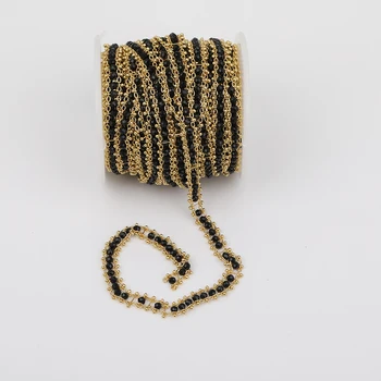 

5Meter/Lot,3MM Rondelle K9 Glass Beads Wire Wrapped Plated Gold Links Rosary Chains Jewelry Findings,5Color Choice HX-LT-230AMBH