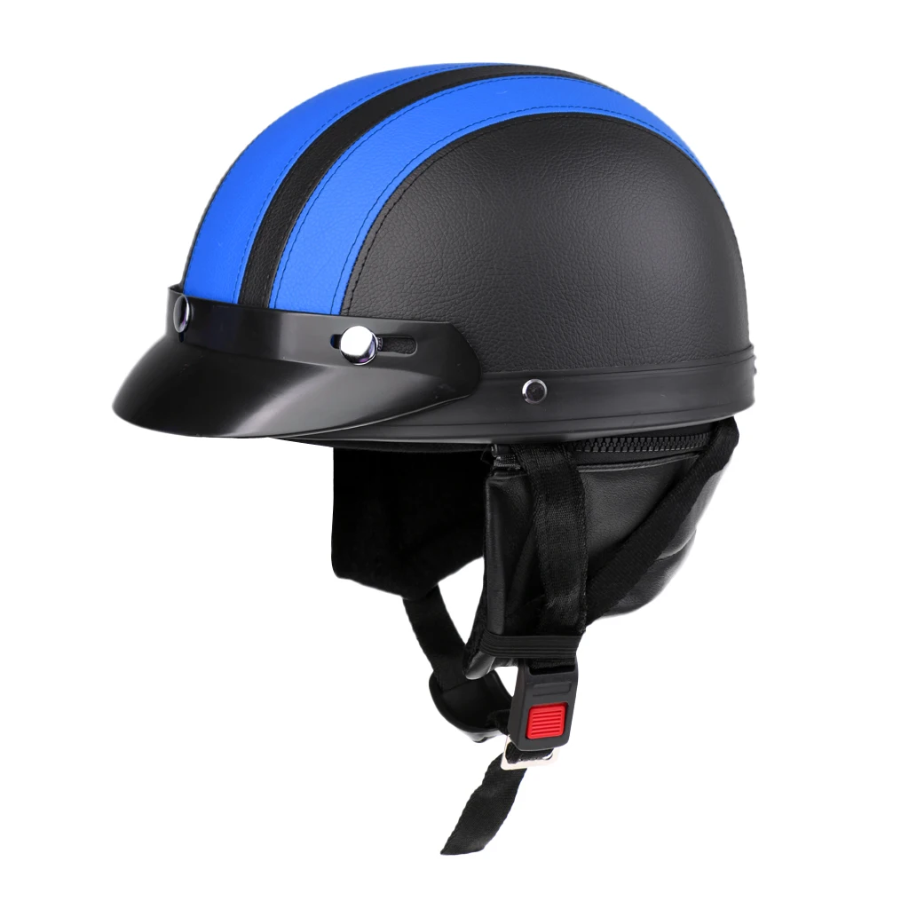 PU Leather Motorcycle Helmets Bike Bicycle Cycling Riding Helmet Open Half Face Detachable Visor & Scarf Men Women