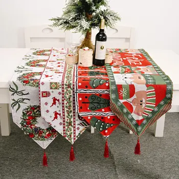 

180*35cm Christmas Table Cover cloth Elk Santa Claus Runner Merry Christmas Decor For Home 2020 Happy New Year Decor Tablecloth
