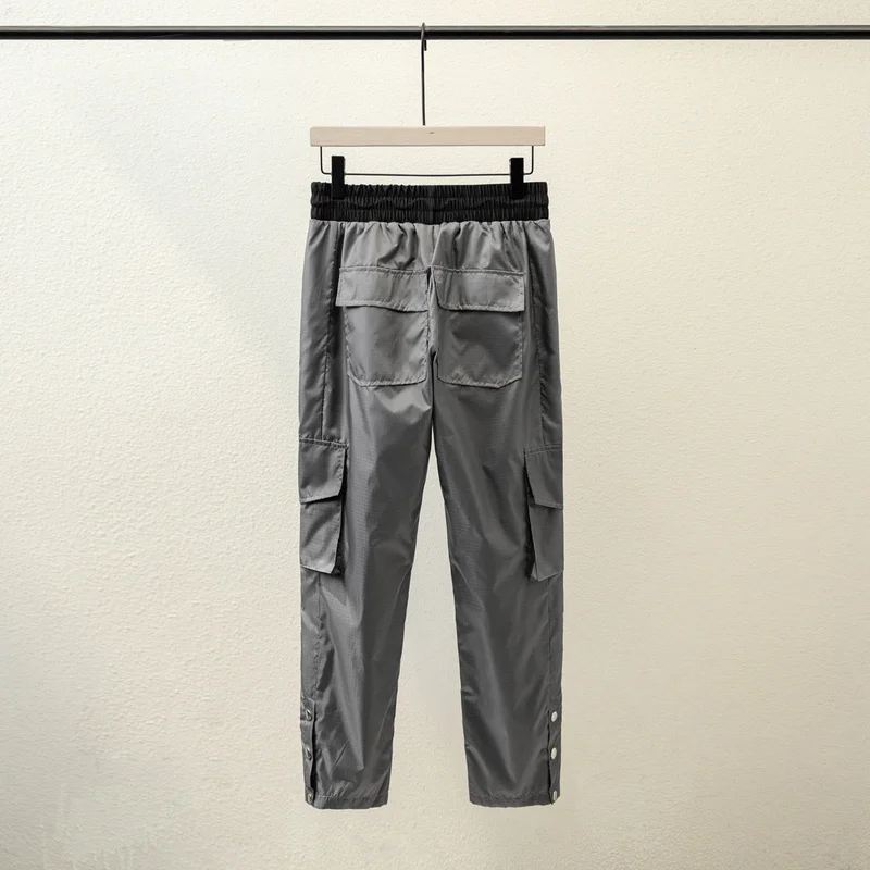 Новинка, Rhude, боковые кнопки, брюки карго, мужские нейлоновые комбинезоны, брюки для бега, хип-хоп, мужские повседневные штаны с карманами, осенние тонкие брюки