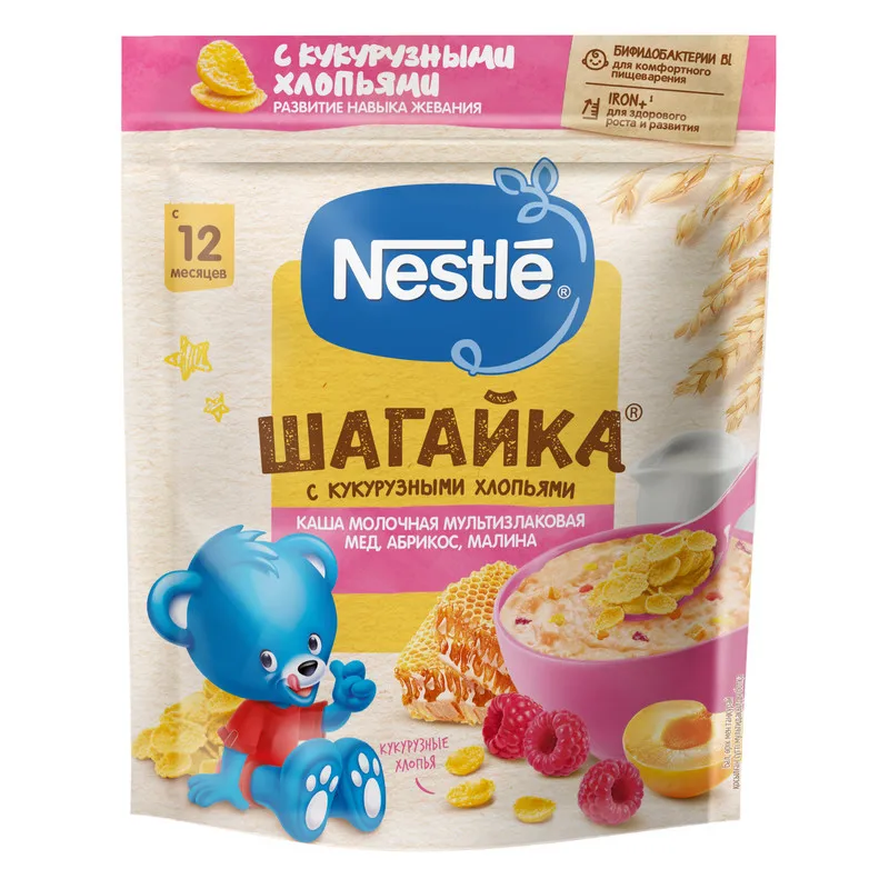 Каша Nestlé ШАГАЙКА молочная мультизлаковая мёд абрикос малина с 12