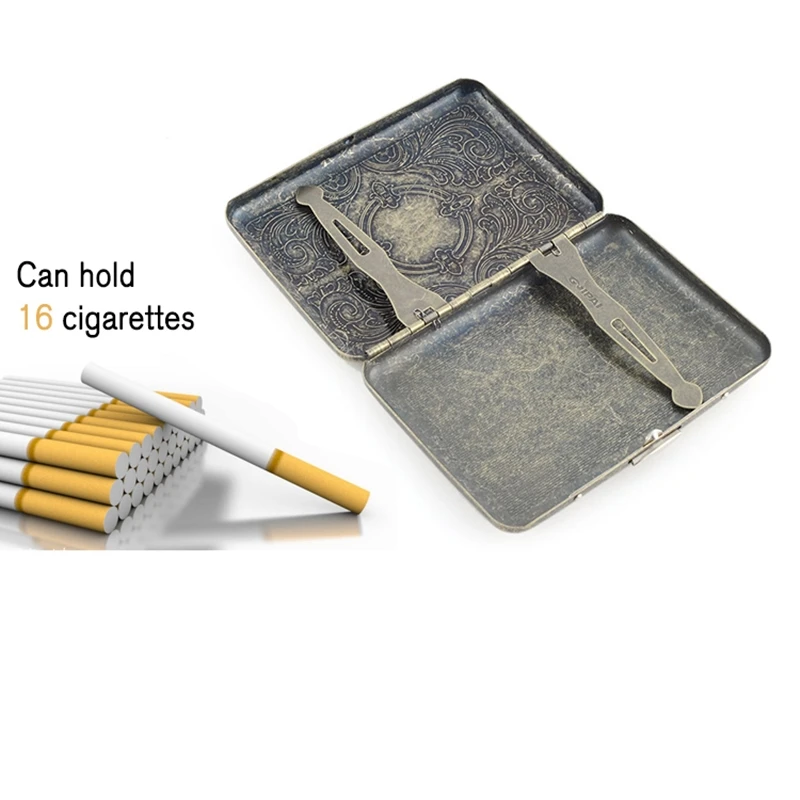 Бронзовый винтажный металлический чехол-держатель для сигарет с узором 16 шт., ретро металлический футляр для сигарет, гаджеты для мужчин, подарок