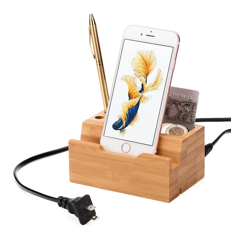 Настольный 3 USB держатель для мобильного телефона Подставка для телефонов iPhone натуральная бамбуковая древесина Подставка для зарядки док-станция для Apple кронштейн для часов