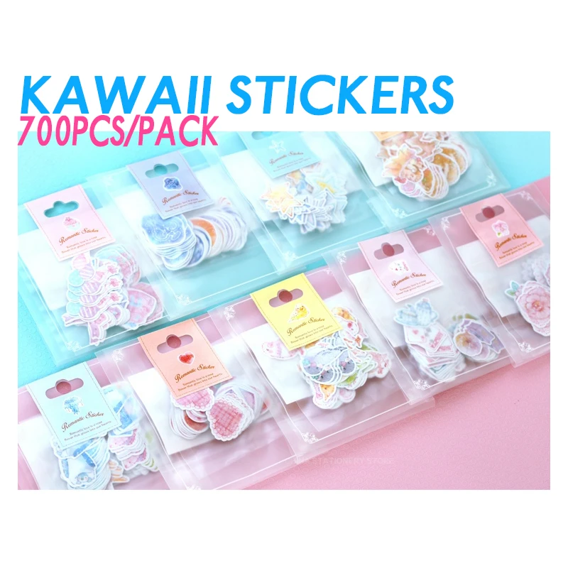 

700pcs/Pack Kawaii Stickers Romantic Small Sticker Painted Watercolor Diary Photo Decorative Stickers Paper