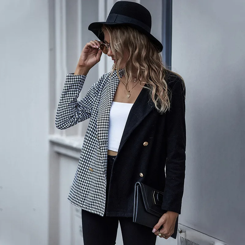 Fashion Autumn Women Plaid Blazers and Jackets Work Office Lady Suit Slim Double Breasted Business Female Blazer Coat Talever