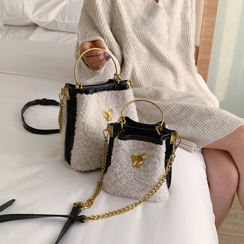 

Faux Fur Crossbody Bags For Women Designer Solid Color Winter Chain Shoulder Messenger Bag Ins Lady Plush Warm Handbags Purses