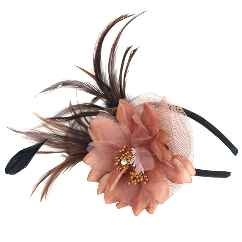 Кофе Женский подарок, элегантные вечерние аксессуары в стиле ретро с цветами, повязка на голову, свадебная, Коктейльная, церковная шляпа, заколка для волос, модная - Цвет: Кофе