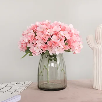 

Silk Hydrangeas Artificial Flowers Wedding Flowers for Bride Hand Blooming Peony 5 Heads Fake Flower Home Decoration