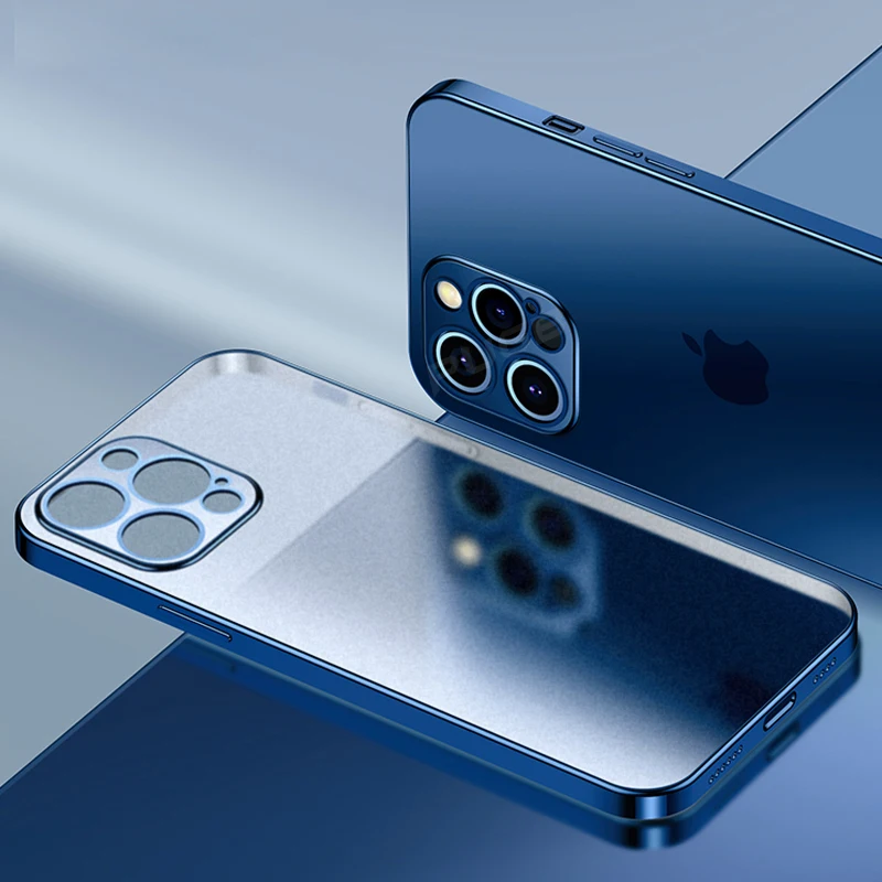 Luxury Plating Square Frame Matte Soft Silicone Case for iPhone 11 12 13 Pro Max Mini XR X XS 7 8 Plus SE 2020 Transparent Cover