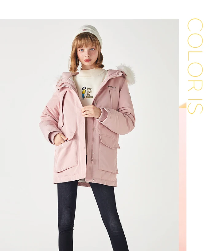 SEMIR Хлопковая женская парка зимнее Новое Свободное длинное пальто с меховым воротником ветровка средней длины теплое пальто