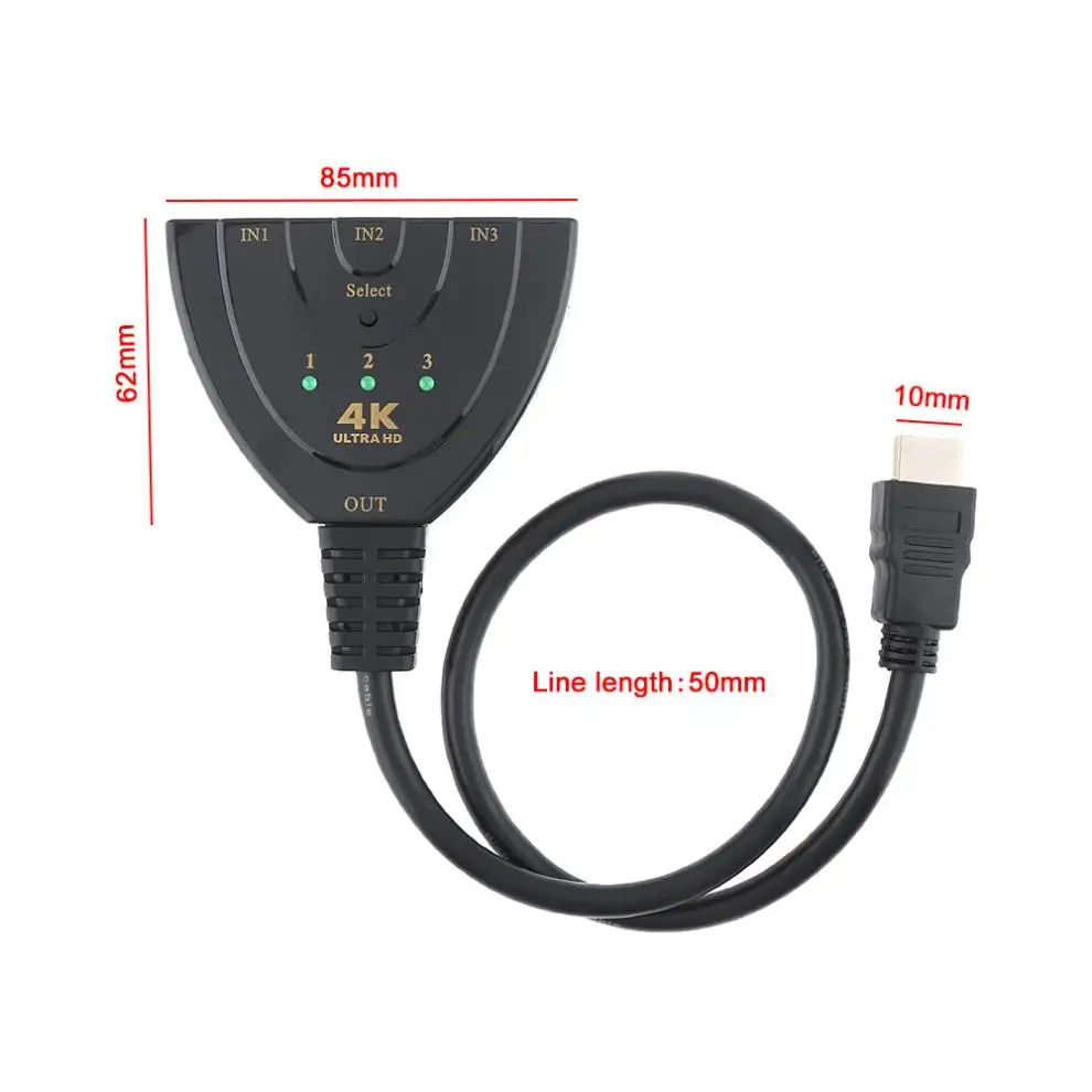 4K 2K Mini HDMI усилитель Swicher 3 в 1 4 порта Селектор разветвитель для HDTV/проектора/DVD/Xbox/PS3/PS4/мультимедиа