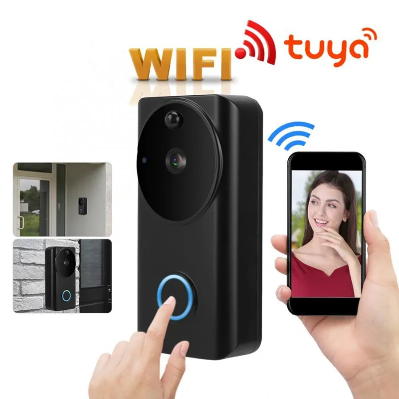 Compra Timbre de vídeo con WiFi, cámara de seguridad Tuya con PIR, detección de movimiento, intercomunicador, aplicación compatible con Alexa y Google Home, 1080P Erb1eQE9GdW