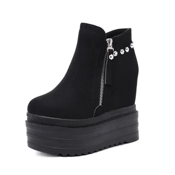

Studded women's boots 12 cm wedge heel high heel waterproof platform muffin thick bottom boots Martin boots winter