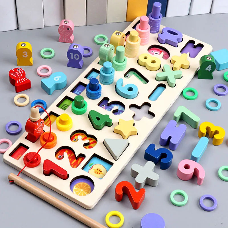 Дошкольного Монтессори Обучающие деревянные игрушки магнитные игрушки для рыбалки математическая игра Детские Игрушки для раннего развития для детей