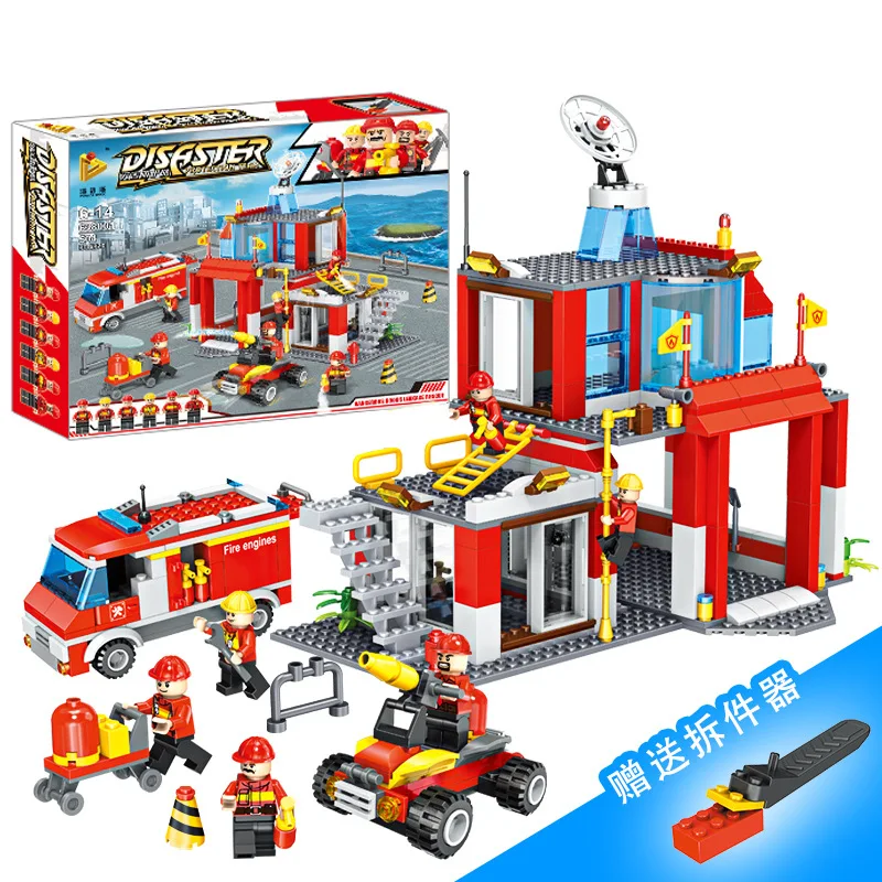 

Assembled Assembly Building Blocks Toy City Firefighting Administration 119 Fire Truck Scene Firefighting Team Members 638001