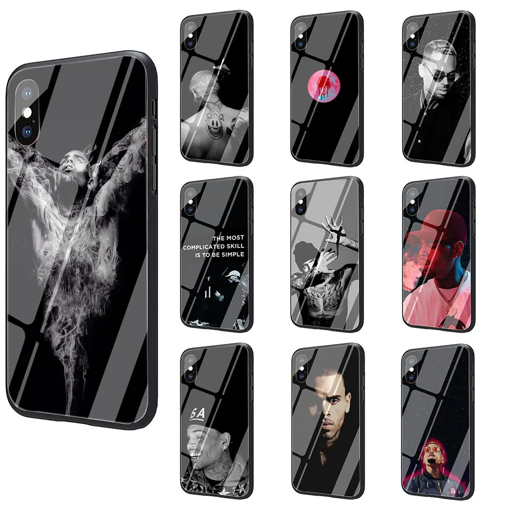 

Chris Brown Tempered Glass TPU Black Case for iPhone 11 Pro X or 10 8 7 6 6S Plus Xr Xs Max