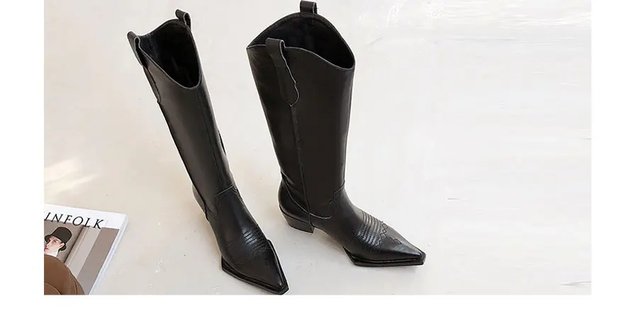 Stylesowner ковбойские сапоги женские ковбойские сапоги до колена модная прошитая обувь с острым носком женская обувь на высоком толстом каблуке