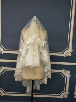

Custom Made Manufacturer Short Wedding Veils With Applique Lace One Layer Elegant Bridal Veils 2019