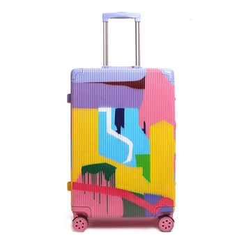 

New Style 20/24/28 Inch Rolling Luggage Sipnner Wheels Graffiti Colored Street Women Travel Suitcase Men Cabin Carry Trolley