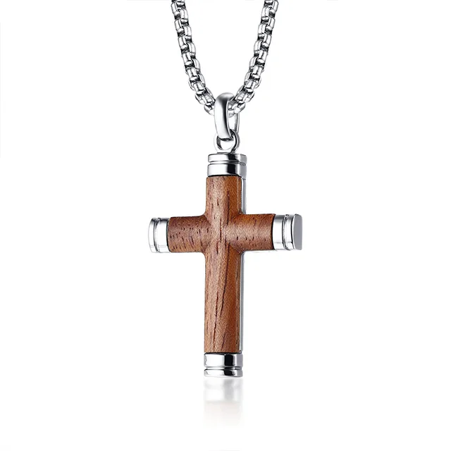 Vnox Unique Rosewood Cross Pendant 