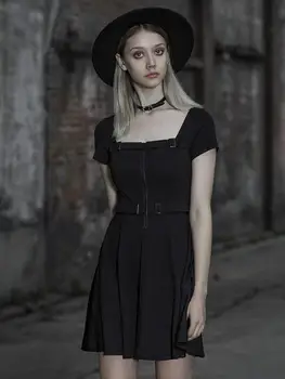 

Punk Rave Women's Goth Square Neck High-Waisted Dress PQ572 Asian size